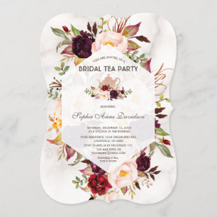 Burgundy Floral Marble Vrijgezellenfeest Tea Party Kaart
