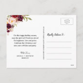 Burgundy Floral Married en Merry kerstfoto Feestdagenkaart (Achterkant)