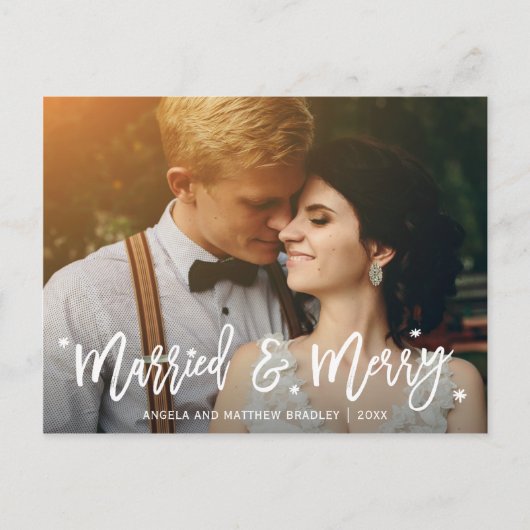 Burgundy Floral Married en Merry kerstfoto Feestdagenkaart (Voorkant)