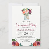 Burgundy Floral Mason Jar Engagement Party Kaart (Voorkant)
