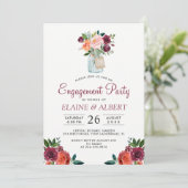 Burgundy Floral Mason Jar Engagement Party Kaart (Staand voorkant)