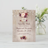 Burgundy Floral Mason Jar Rustic Save the Date (Staand voorkant)