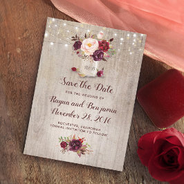 Burgundy Floral Mason Jar Rustic Save the Date