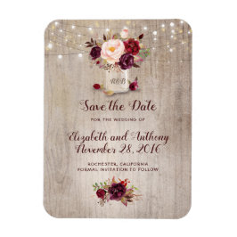 Burgundy Floral Mason Jar Rustic Save the Date Magneet