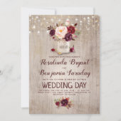 Burgundy Floral Mason Jar Rustic Wedding Kaart (Voorkant)