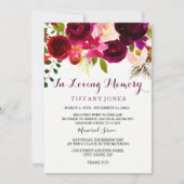 Burgundy Floral Memorial Announcement Service Kaart (Voorkant)