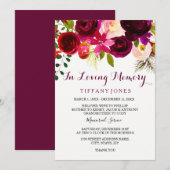Burgundy Floral Memorial Announcement Service Kaart (Voorkant / Achterkant)