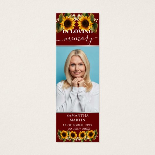 Burgundy Floral Memorial Funeral Bladwijzer Mini Visitekaartjes (Voorkant)