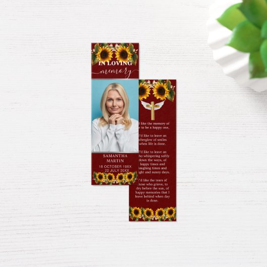 Burgundy Floral Memorial Funeral Bladwijzer Mini Visitekaartjes (Bureau)