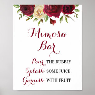 Burgundy Floral Mimosa Bar Wedding Vrijgezellenfee Poster