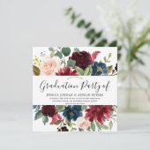 Burgundy Floral Modern Graduation Party Kaart (Staand voorkant)