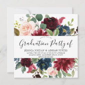 Burgundy Floral Modern Graduation Party Kaart (Voorkant)