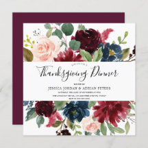 Burgundy Floral Modern Thanksgiving Dinner