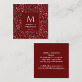 BURGUNDY Floral MONOGRAM - aangepaste scripts Vierkante Visitekaartje (Voorkant / Achterkant)