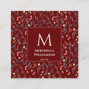 BURGUNDY Floral MONOGRAM - aangepaste scripts Vierkante Visitekaartje