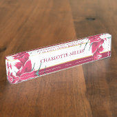 Burgundy Floral Monogram gestript Naambordje (Zijkant)