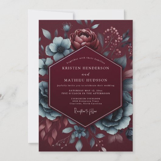 Burgundy Floral Mood Wedding Kaart (Voorkant)