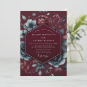 Burgundy Floral Mood Wedding Kaart (Staand voorkant)