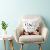 Burgundy Floral Mr. en Mrs Wedding Keepslag Kussen (Stoel)