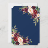 Burgundy Floral Navy Blue Antlers Monogram Weddens Kaart (Achterkant)