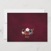 Burgundy Floral Navy Blue Gold Lijst Save the Date (Achterkant)