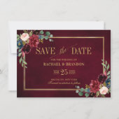 Burgundy Floral Navy Blue Gold Lijst Save the Date (Voorkant)