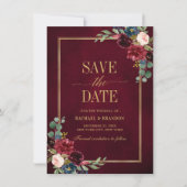 Burgundy Floral Navy Blue Gold Lijst Save the Date (Voorkant)