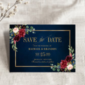 Burgundy Floral Navy Blue Gold Lijst Save the Date