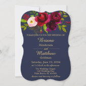 Burgundy Floral Navy Blue Gold Wedding Kaart (Voorkant)