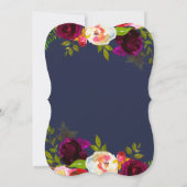 Burgundy Floral Navy Blue Gold Wedding Kaart (Achterkant)