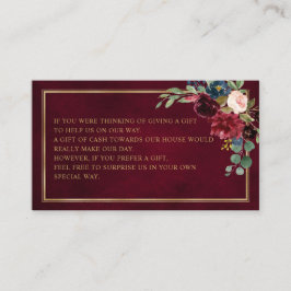 Burgundy Floral Navy Wedding Wishing well Enclosur Informatiekaartje