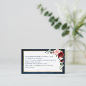 Burgundy Floral Navy Wedding Wishing well Enclosur Informatiekaartje (Staand voorkant)