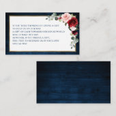Burgundy Floral Navy Wedding Wishing well Enclosur Informatiekaartje (Voorkant / Achterkant)