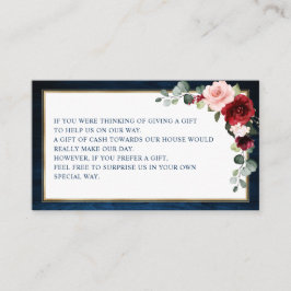 Burgundy Floral Navy Wedding Wishing well Enclosur Informatiekaartje