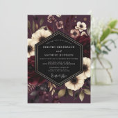 Burgundy Floral Night Wedding Kaart (Staand voorkant)