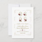 Burgundy Floral Number Wedden Save the Date (Voorkant)