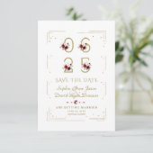 Burgundy Floral Number Wedden Save the Date (Staand voorkant)