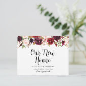 Burgundy floral, onze aankondiging van het nieuwe briefkaart (Staand voorkant)