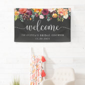 Burgundy Floral op Chalkboard Kijk | Welkom Spandoek (Insitu)