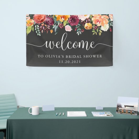 Burgundy Floral op Chalkboard Kijk | Welkom Spandoek (Beurs)