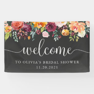 Burgundy Floral op Chalkboard Kijk   Welkom Spandoek