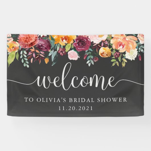 Burgundy Floral op Chalkboard Kijk | Welkom Spandoek (Horizontaal)