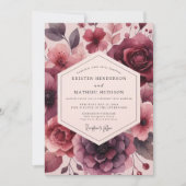 Burgundy Floral Opulent Romance Wedding Kaart (Voorkant)