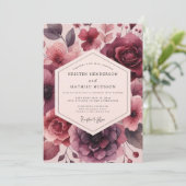 Burgundy Floral Opulent Romance Wedding Kaart (Staand voorkant)
