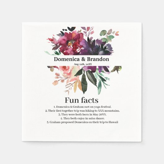 Burgundy Floral over White Wedding Fun Napkins Servet (Voorkant)