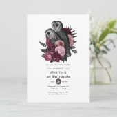 Burgundy Floral Owls Gothic Bridesmaids Luncheon Kaart (Staand voorkant)