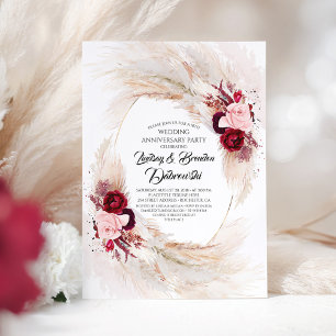 Burgundy Floral Pampas Grass Wedding Jubileum Kaart