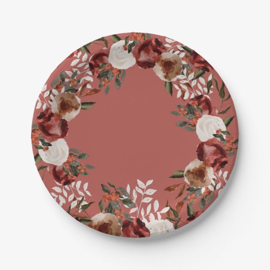 Burgundy Floral Paper Bord (Voorkant)