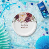 Burgundy Floral Papieren Bordje (Feest)