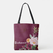 Burgundy Floral Peonies Gepersonaliseerde Canvas t Tote Bag (Achterkant)